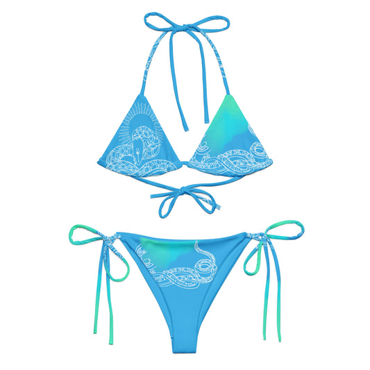 Blue Heart Eternal Love Snake recycled string vibrant blue mystical bikini