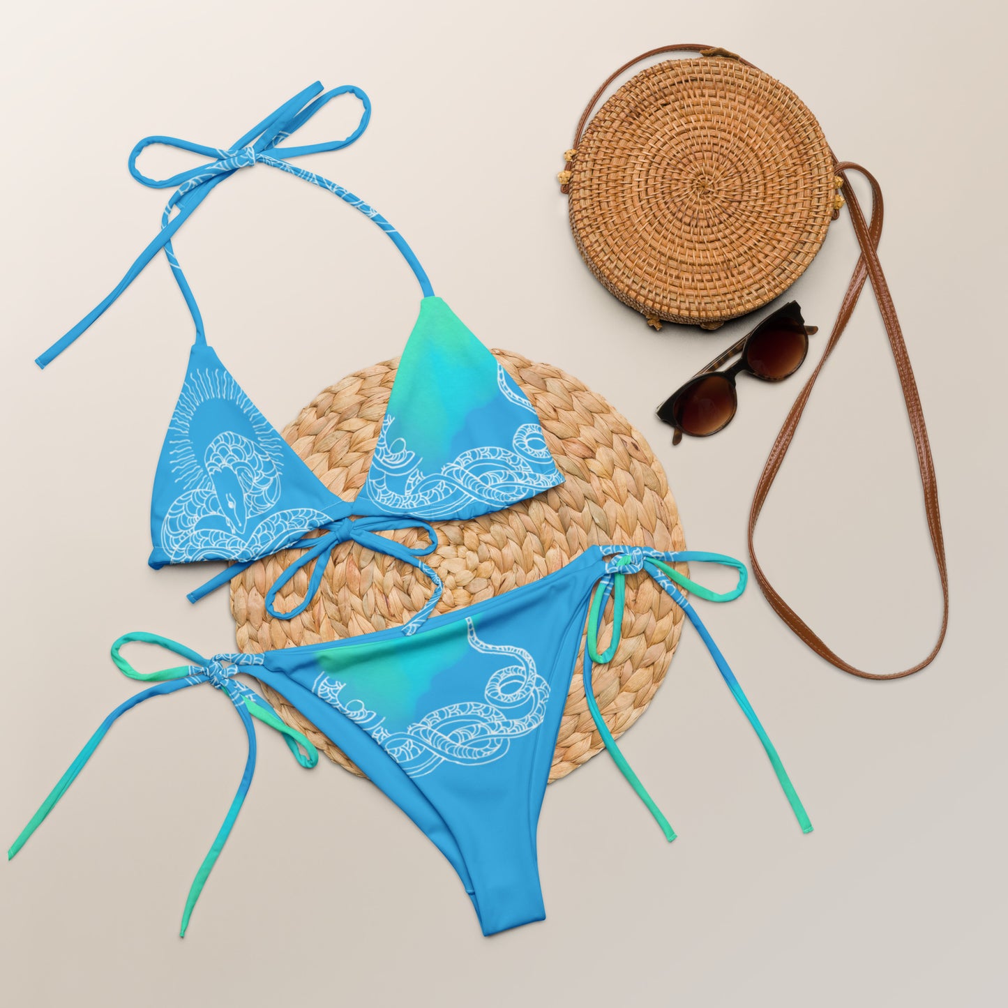 Blue Heart Eternal Love Snake recycled string vibrant blue mystical bikini