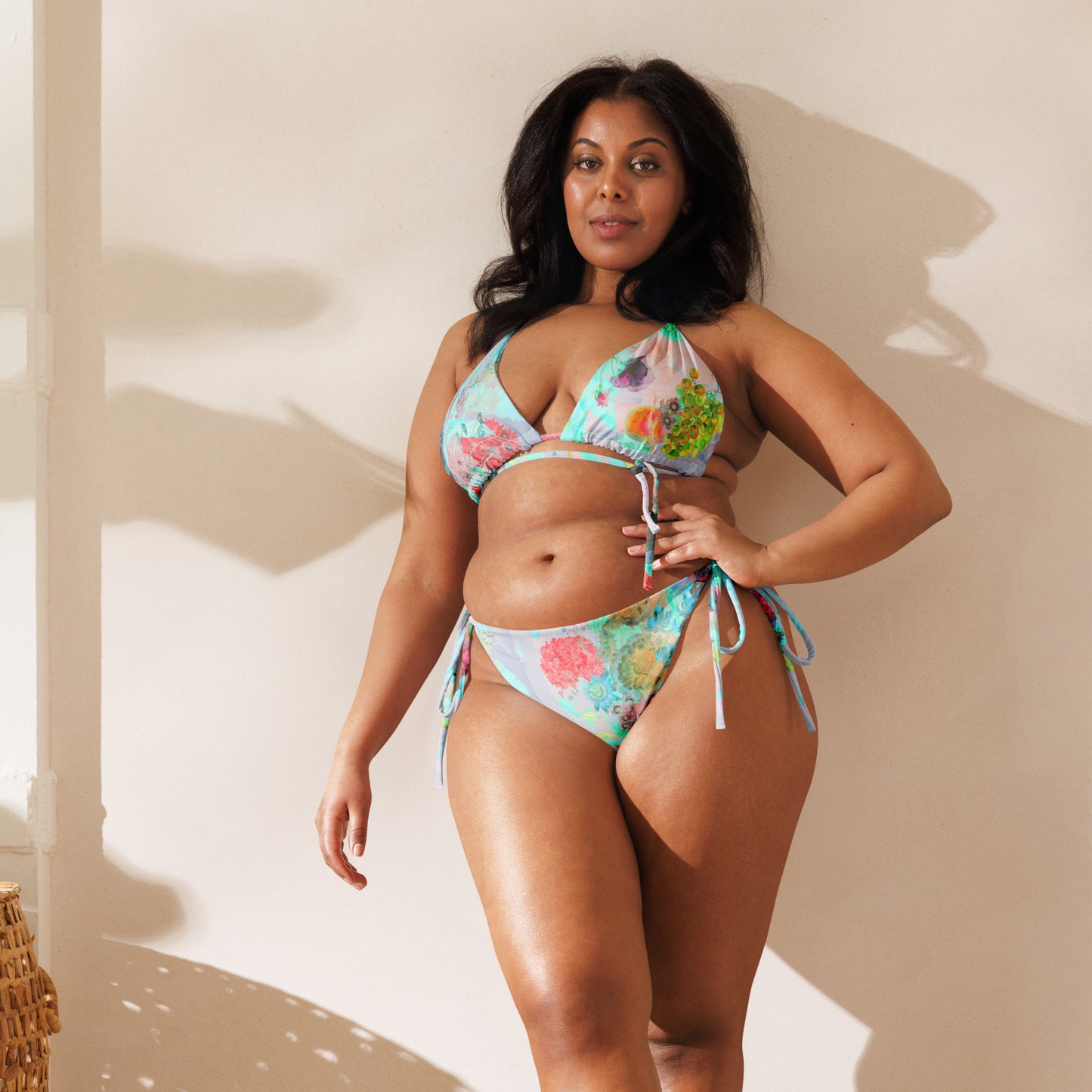 Peaches & Grapes Floral Print Recycled String Bikini
