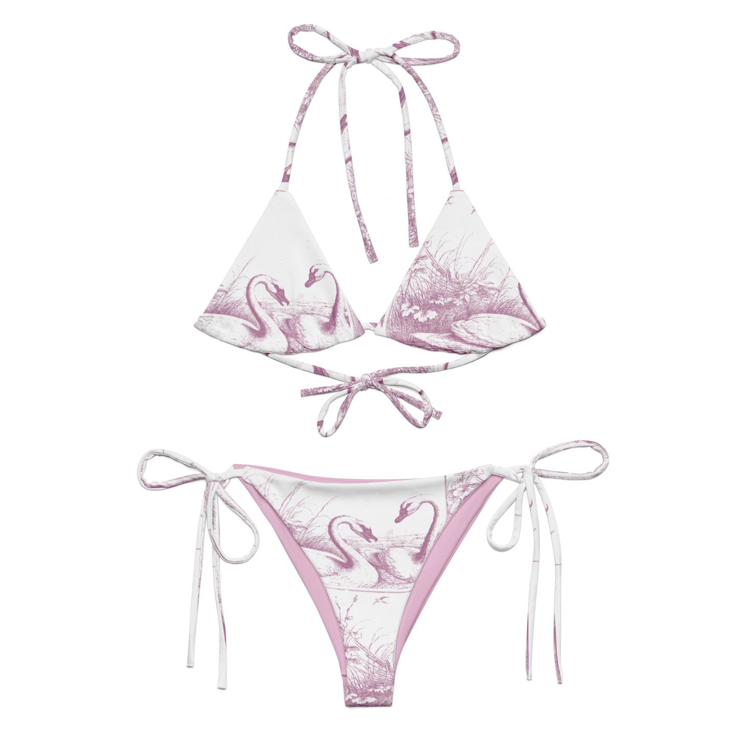 Lavender Swans Print Recycled String Bikini