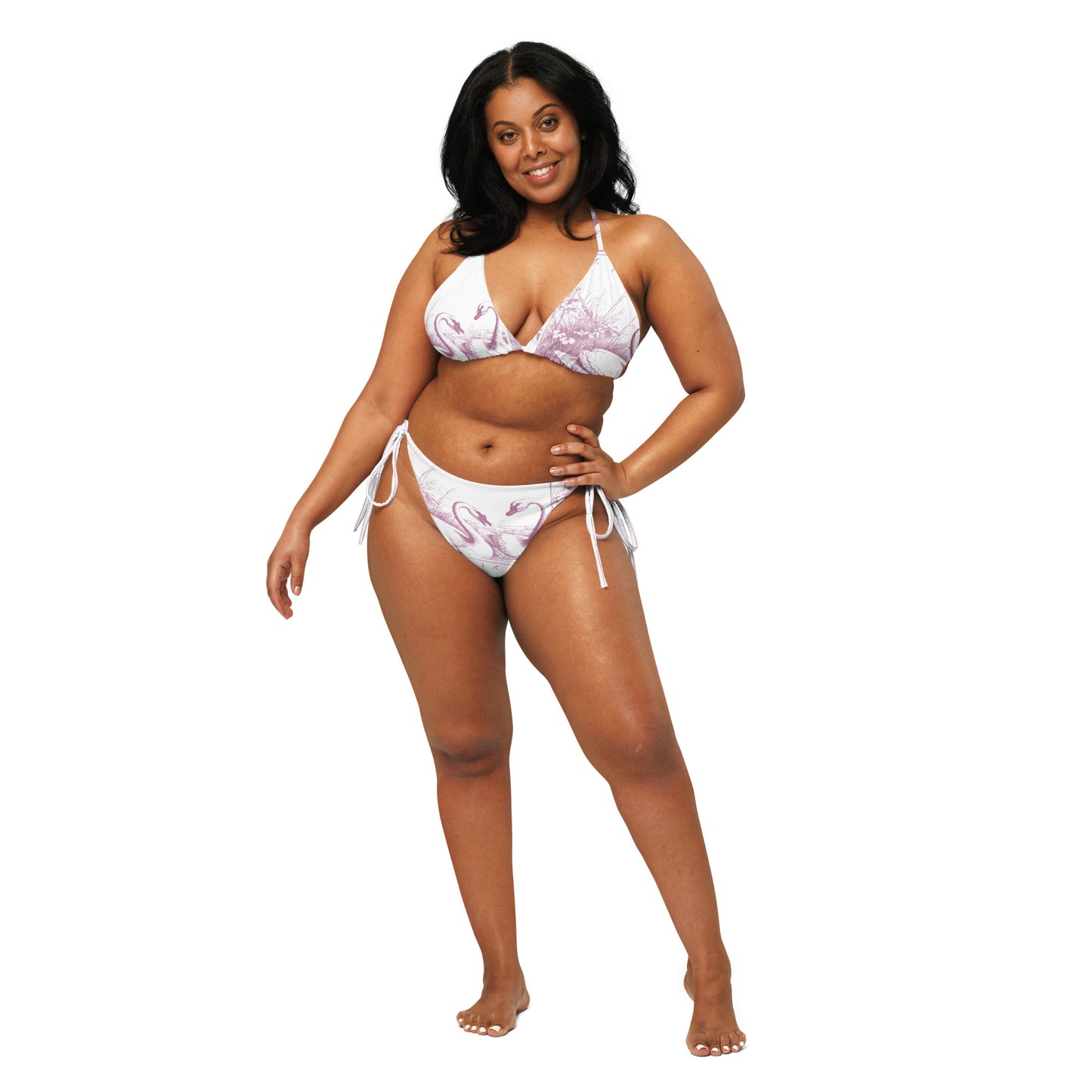 Lavender Swans Print Recycled String Bikini