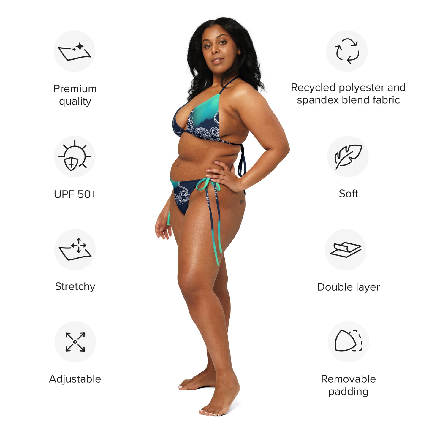 Blue Heart Eternal Love Snake recycled string blue mystical bikini