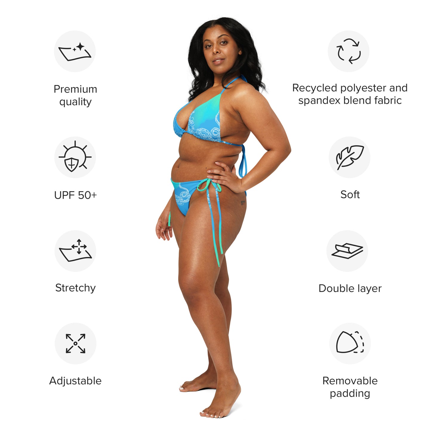Blue Heart Eternal Love Snake recycled string vibrant blue mystical bikini