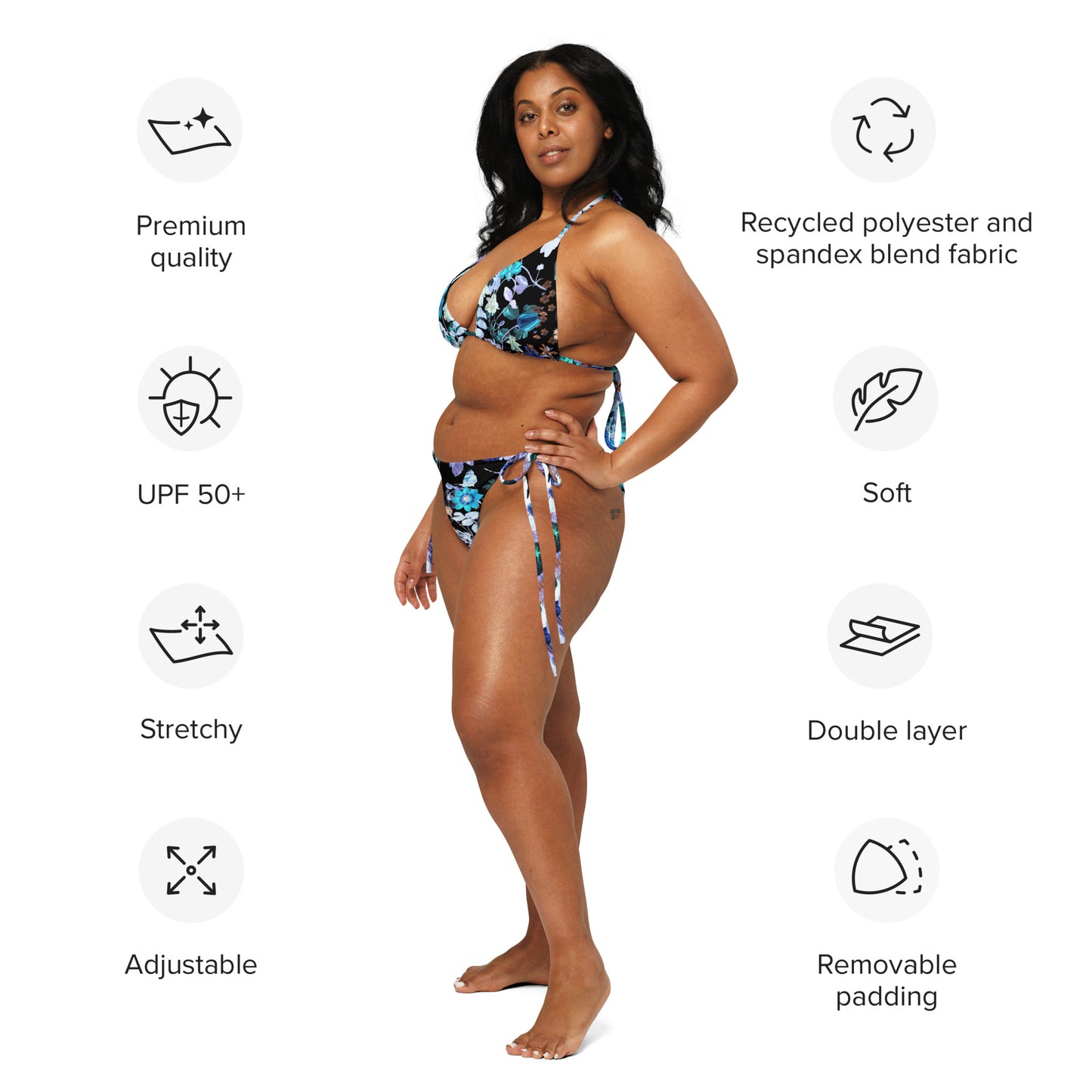 Botanical Bliss Blue Print Recycled String Bikini