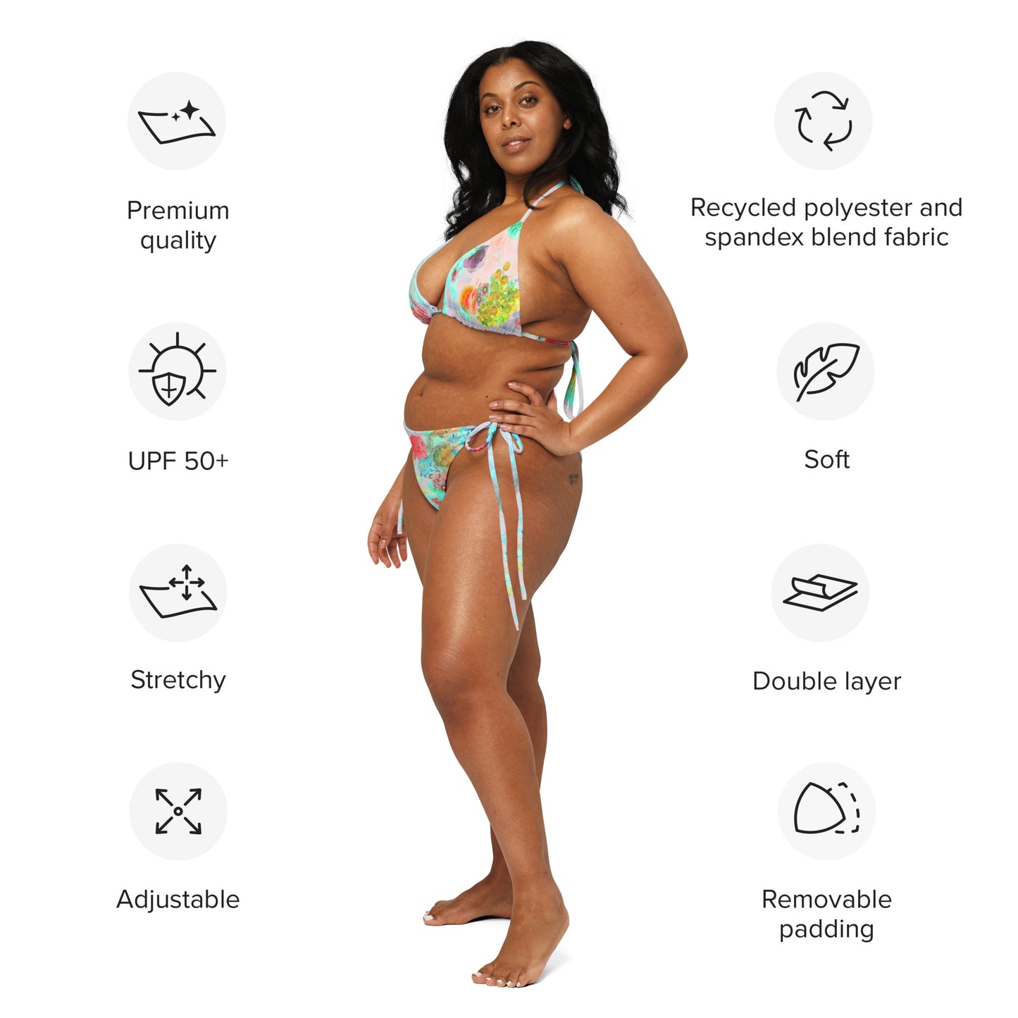 Peaches & Grapes Floral Print Recycled String Bikini
