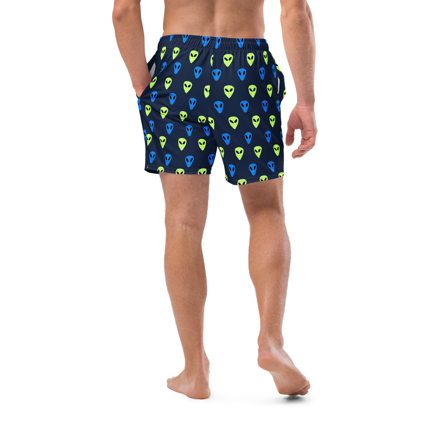 Blue and Green Alien print Men's swim trunks