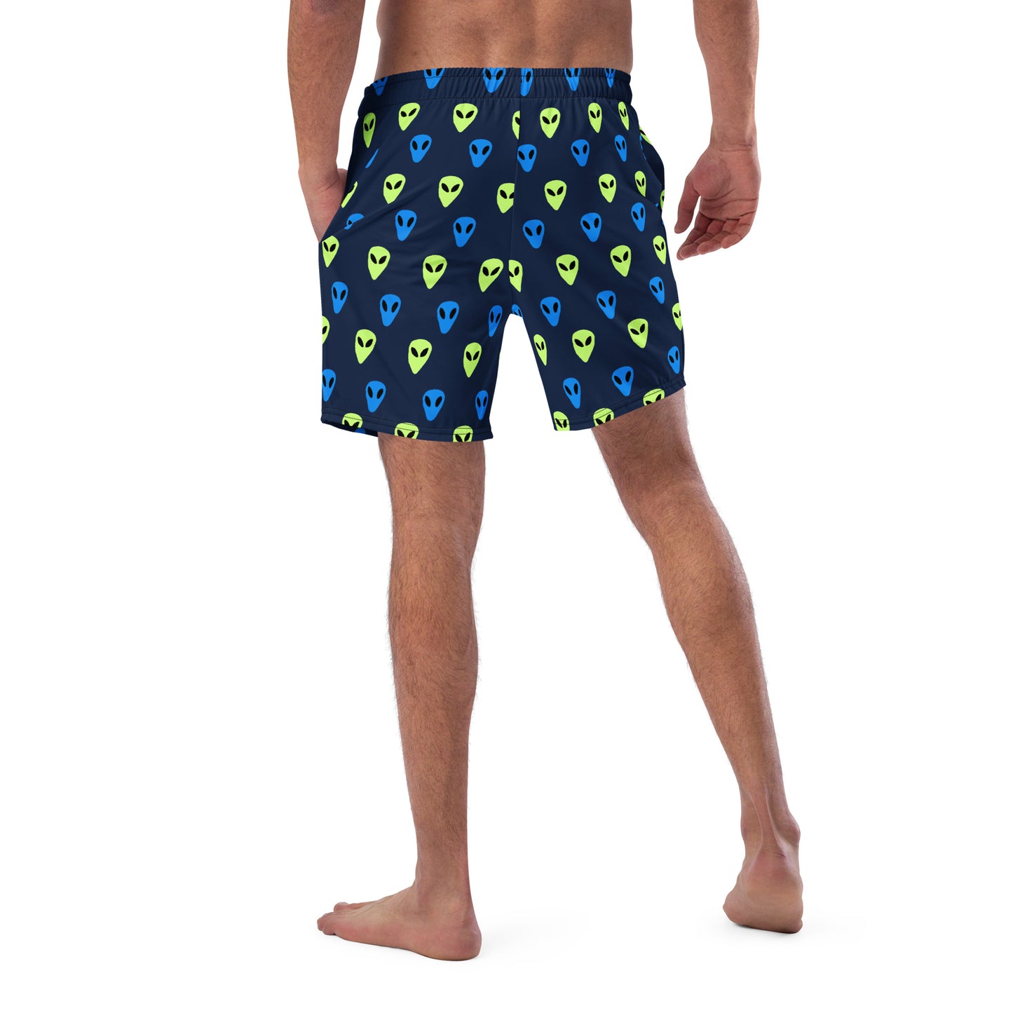 Blue and Green Alien print Men's swim trunks