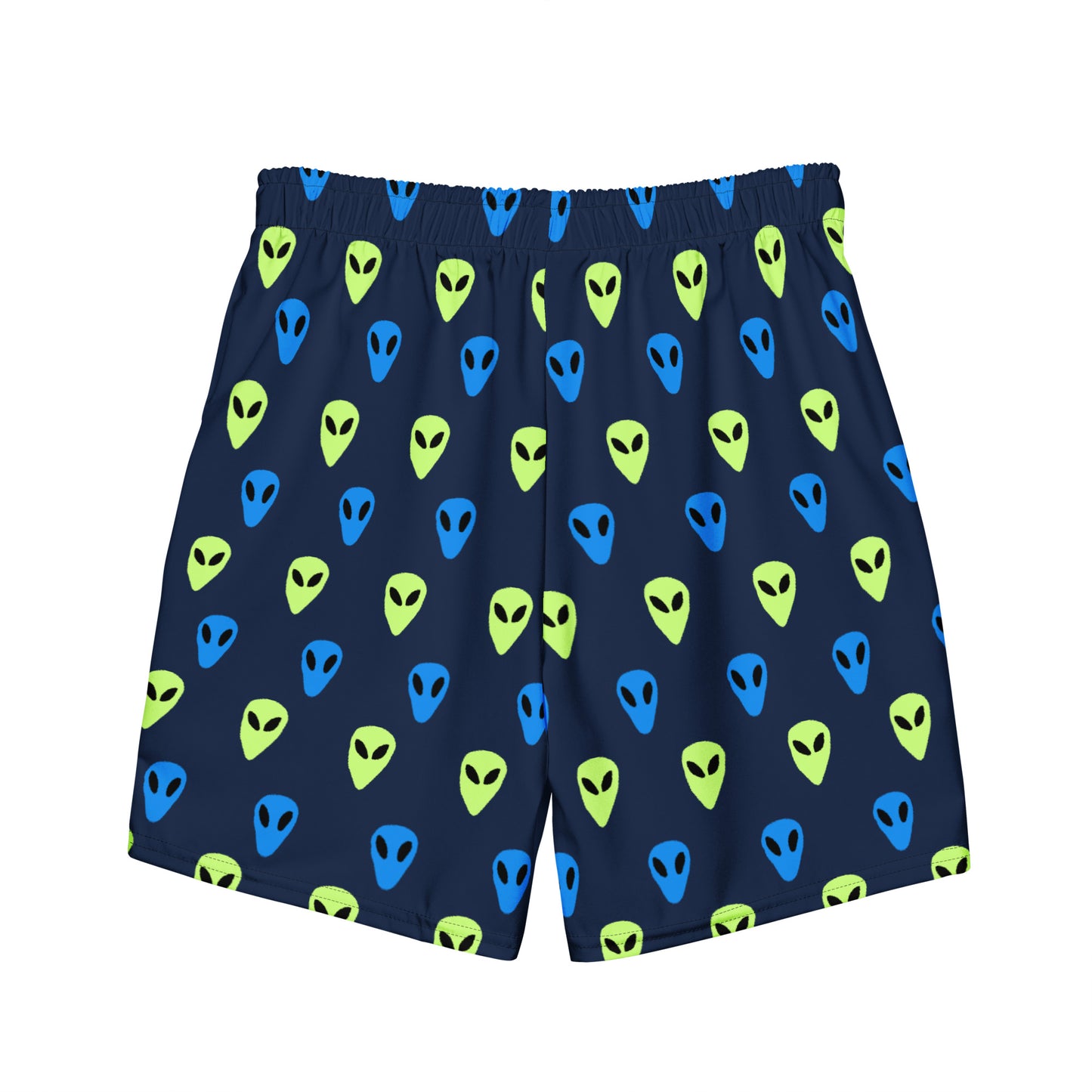 Blue and Green Alien print Men's swim trunks
