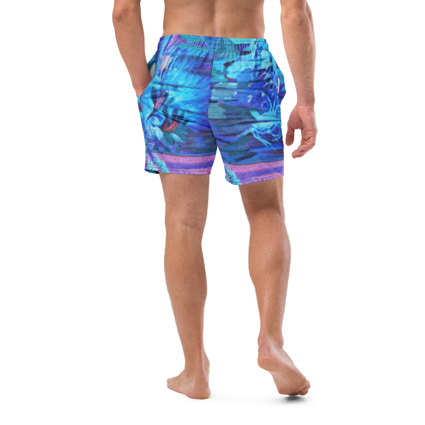 Sea Flower Neon Blue Men's Swim Trunks