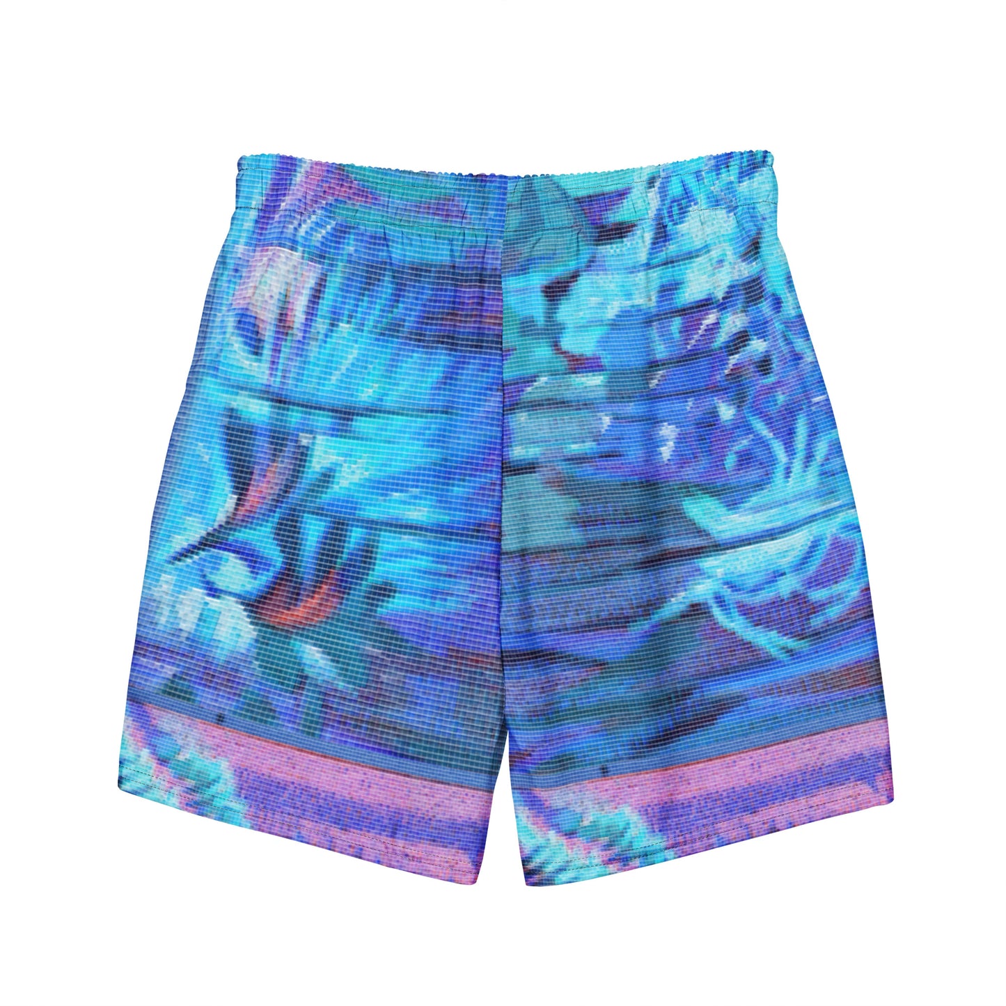 Sea Flower Neon Blue Men's Swim Trunks