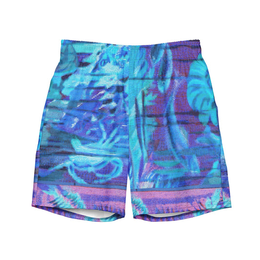 Sea Flower Neon Blue Men's Swim Trunks