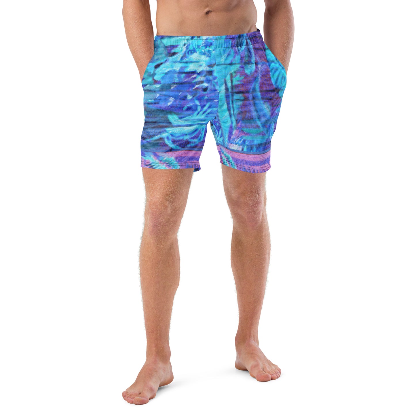 Sea Flower Neon Blue Men's Swim Trunks