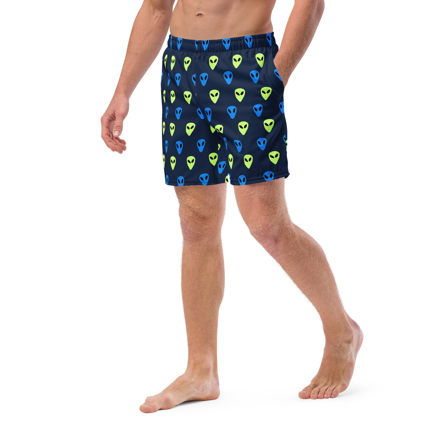 Blue and Green Alien print Men's swim trunks