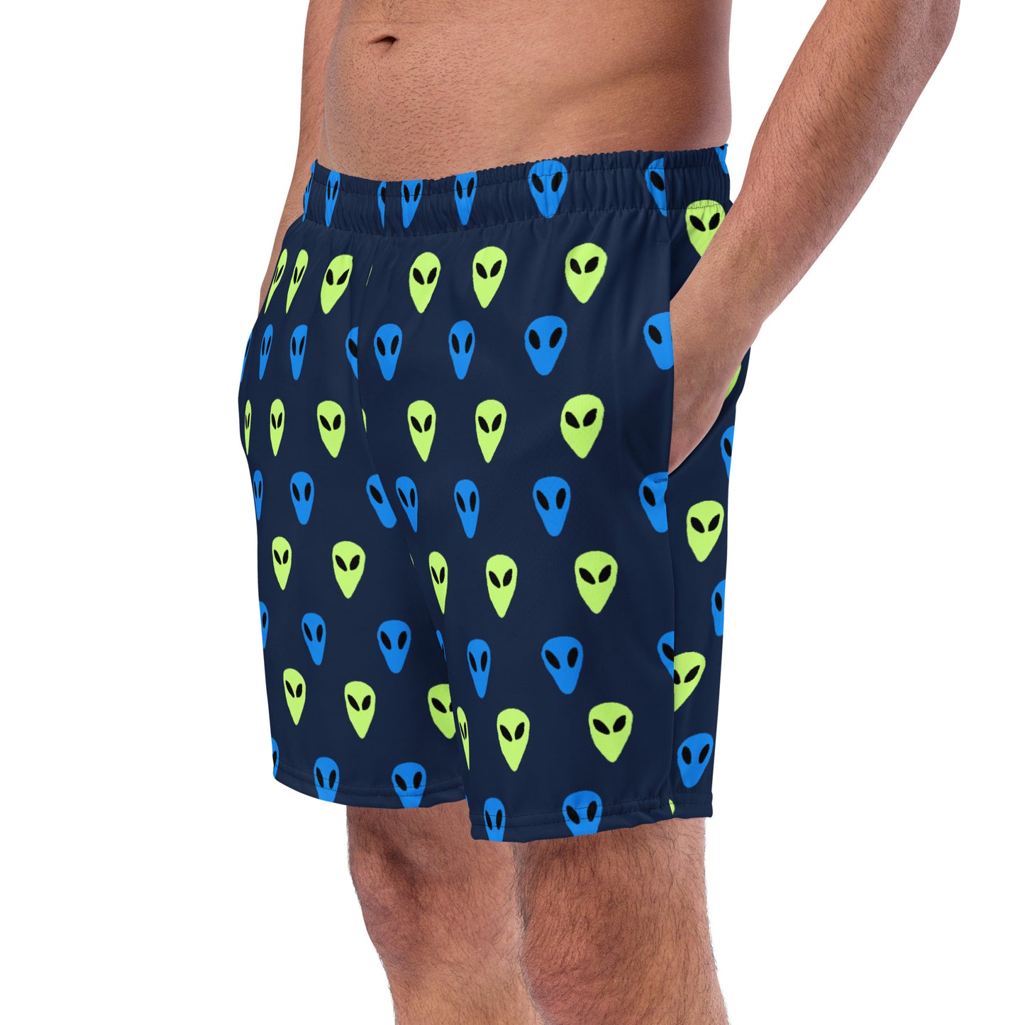Blue and Green Alien print Men's swim trunks