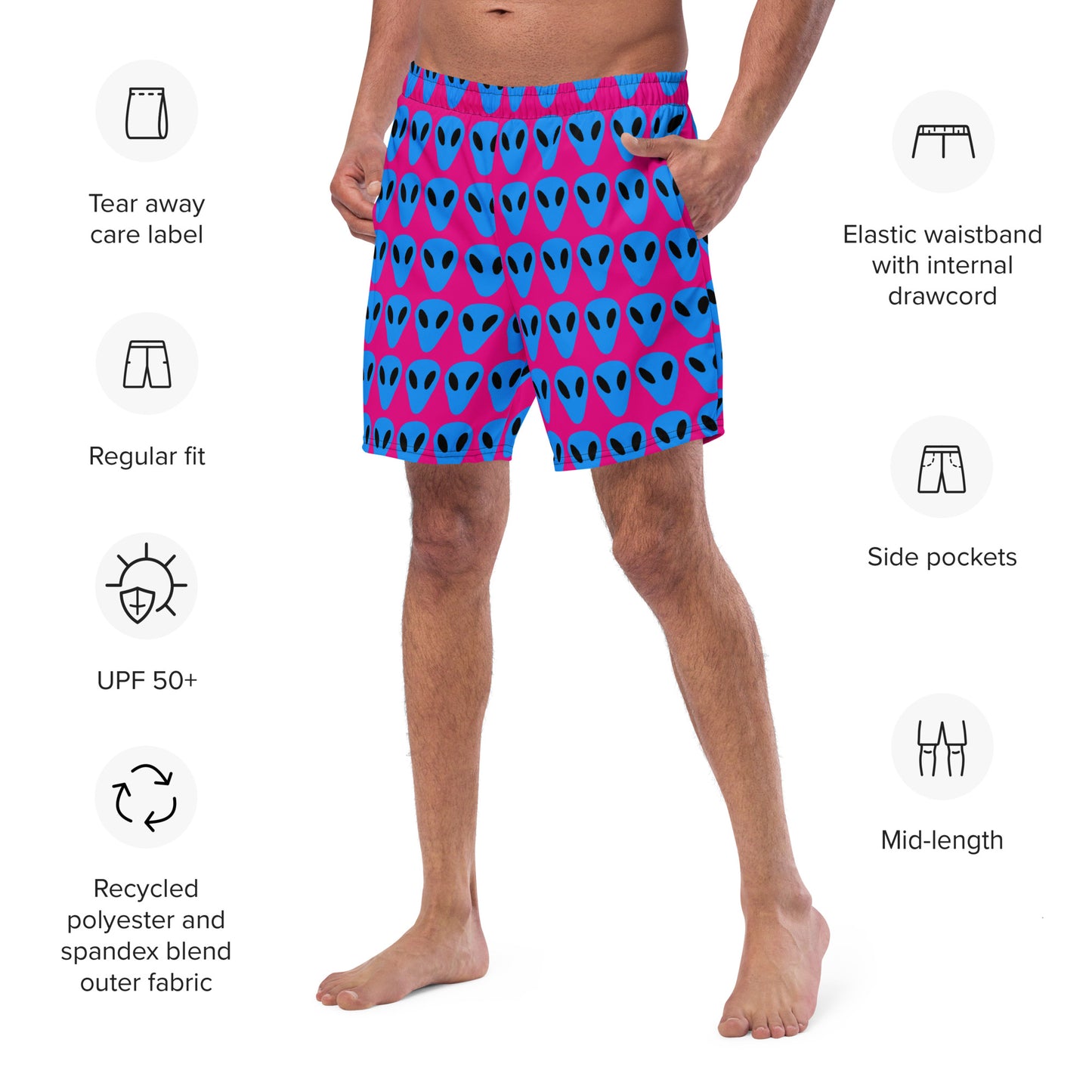 Blue Alien Men's Hot Pink swim trunks