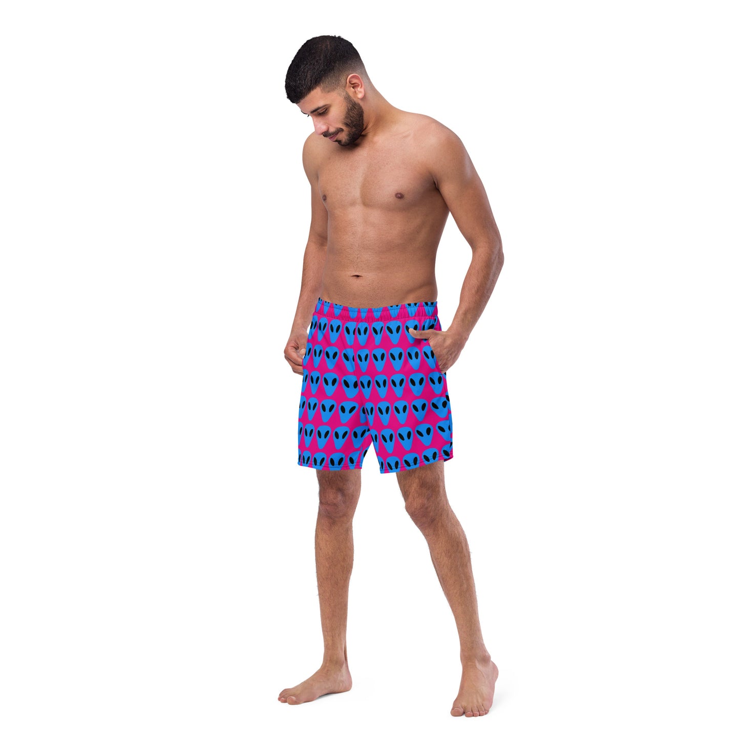 Blue Alien Men's Hot Pink swim trunks