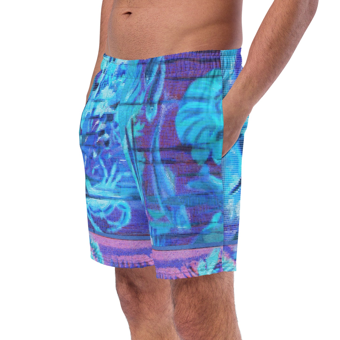 Sea Flower Neon Blue Men's Swim Trunks