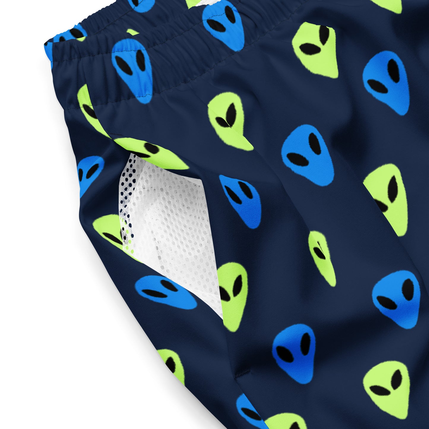 Blue and Green Alien print Men's swim trunks