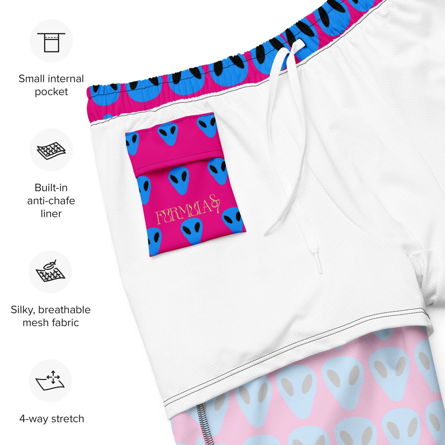 Blue Alien Men's Hot Pink swim trunks