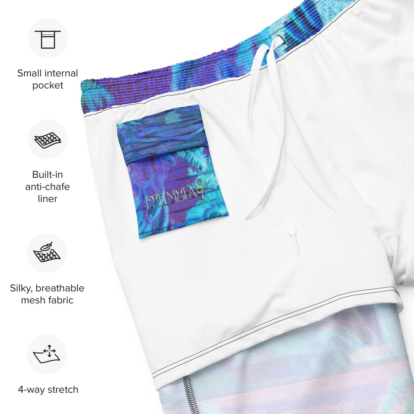 Sea Flower Neon Blue Men's Swim Trunks