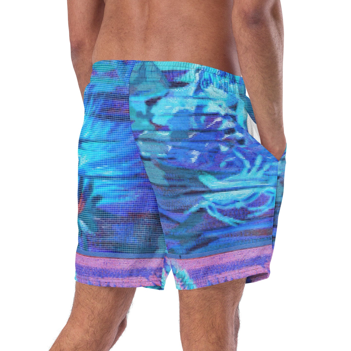 Sea Flower Neon Blue Men's Swim Trunks