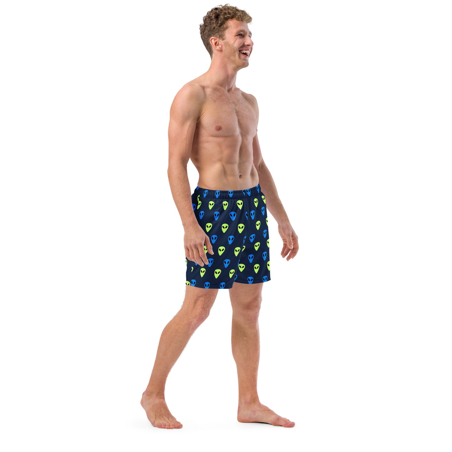 Blue and Green Alien print Men's swim trunks