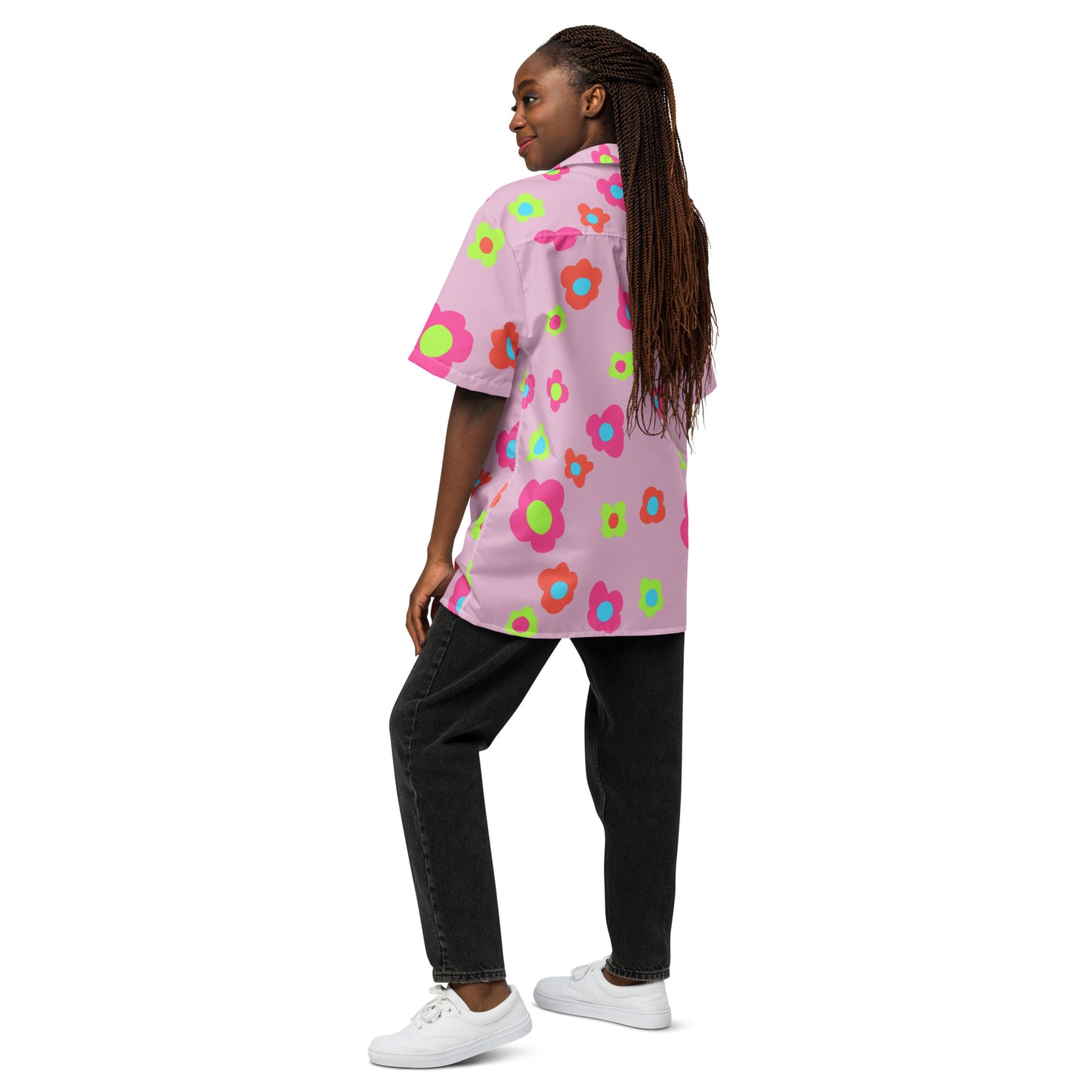 Floral Doodles Pink Mauve Unisex button down T-shirt