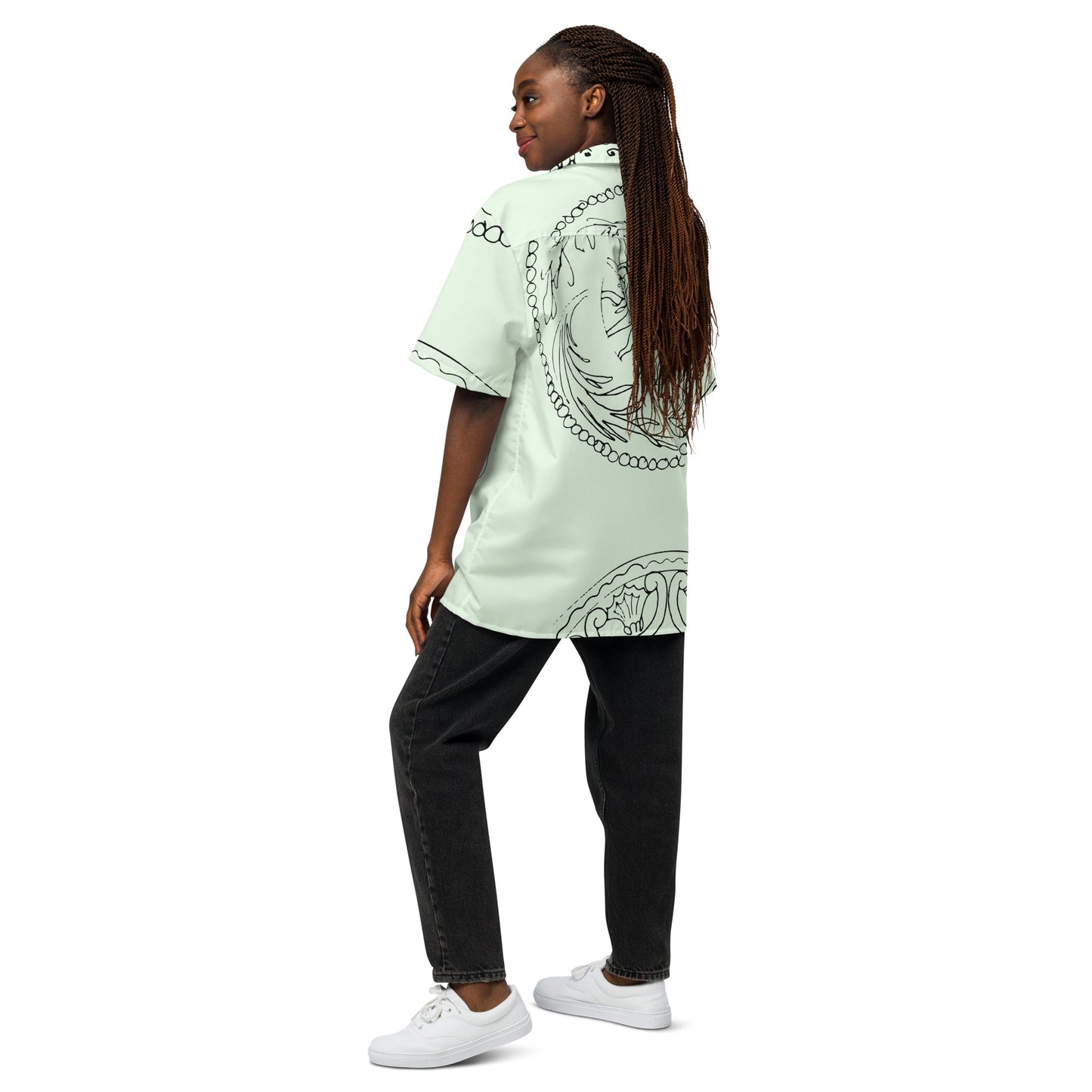 Medusa's Sea Medallion Unisex button down mint green shirt