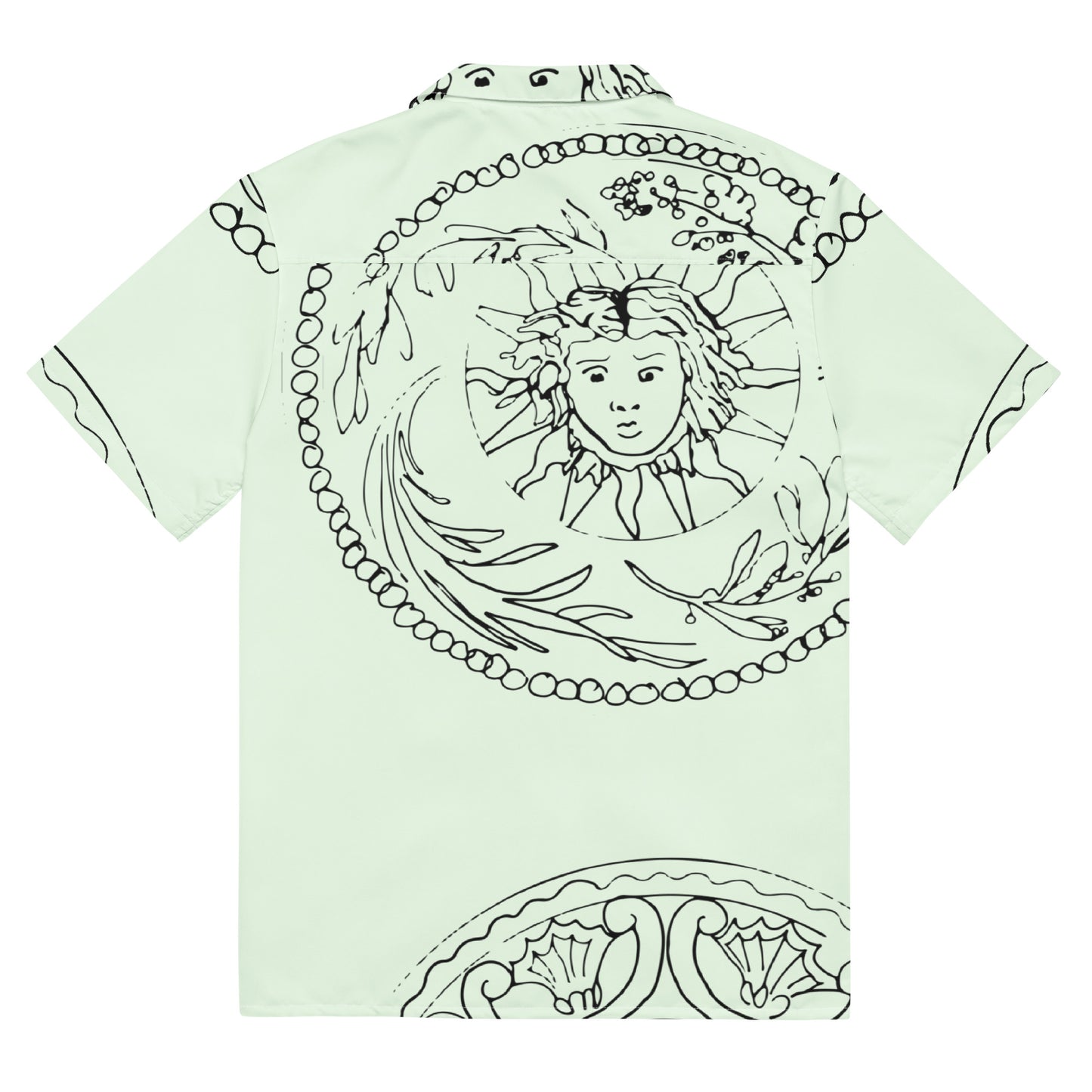 Medusa's Sea Medallion Unisex button down mint green shirt