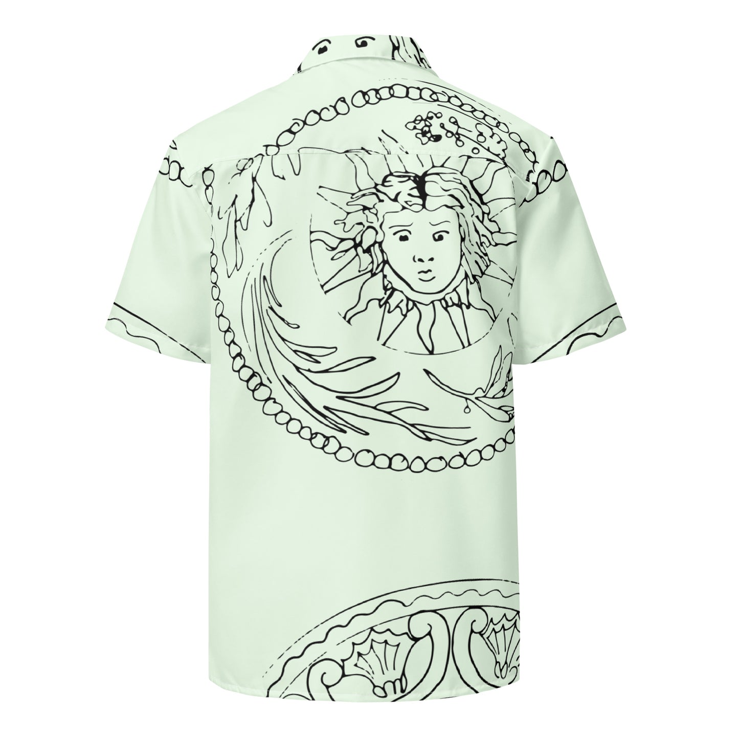 Medusa's Sea Medallion Unisex button down mint green shirt