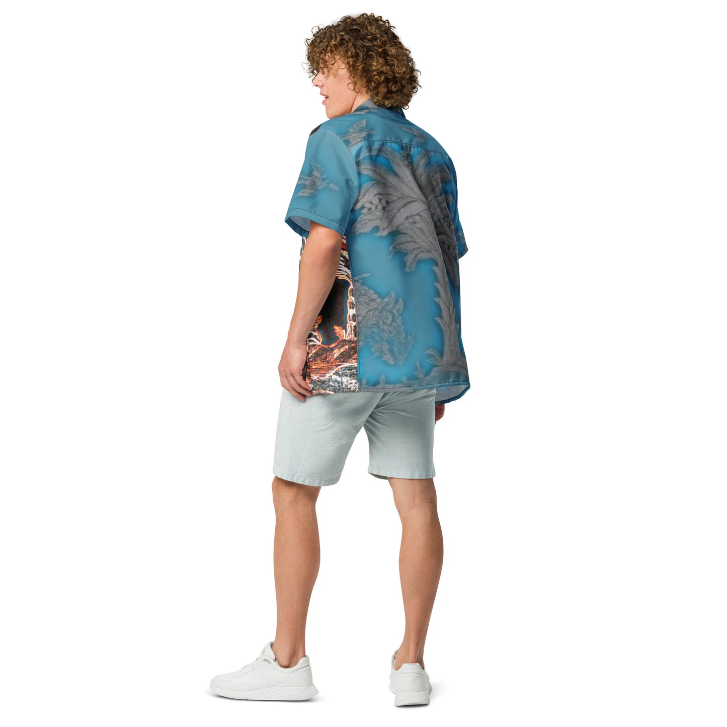 Tropical Neon Glow Rhino Unisex button down t-shirt