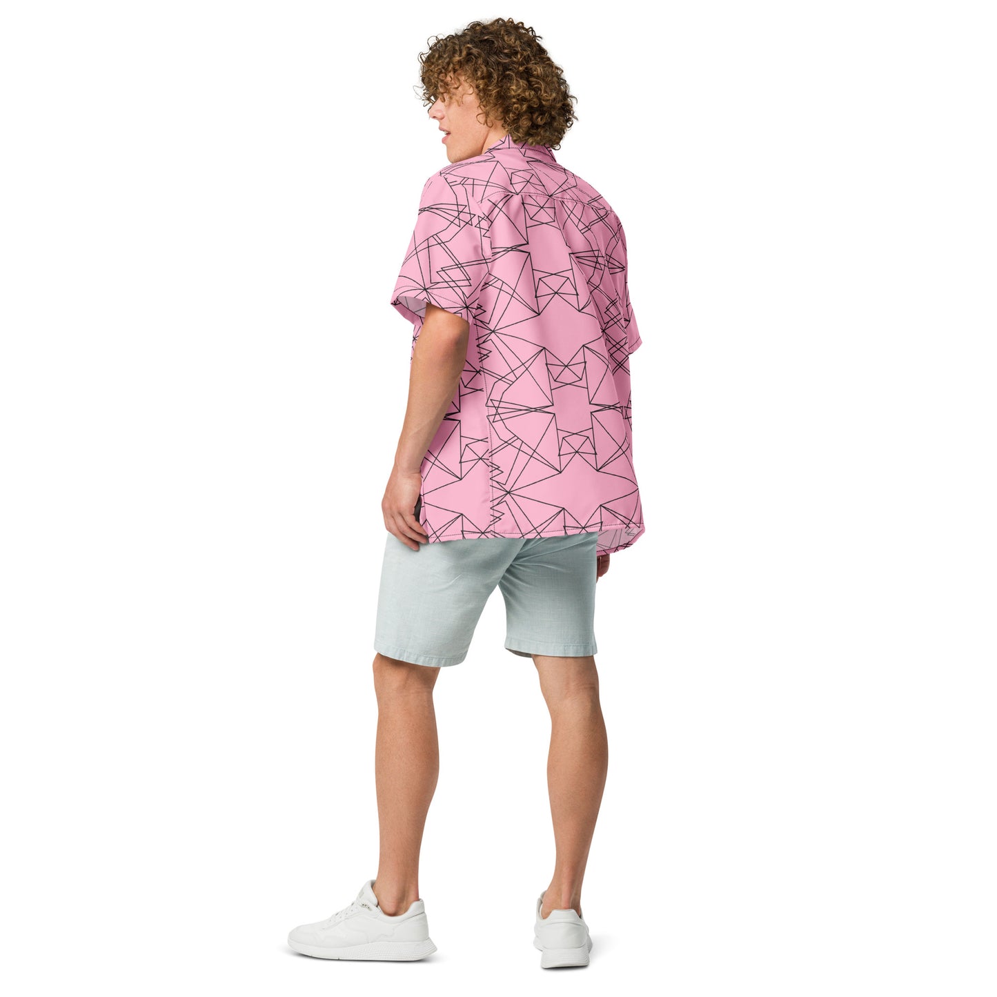 Origami Bird Geometric Pink Unisex Button-Down Shirt