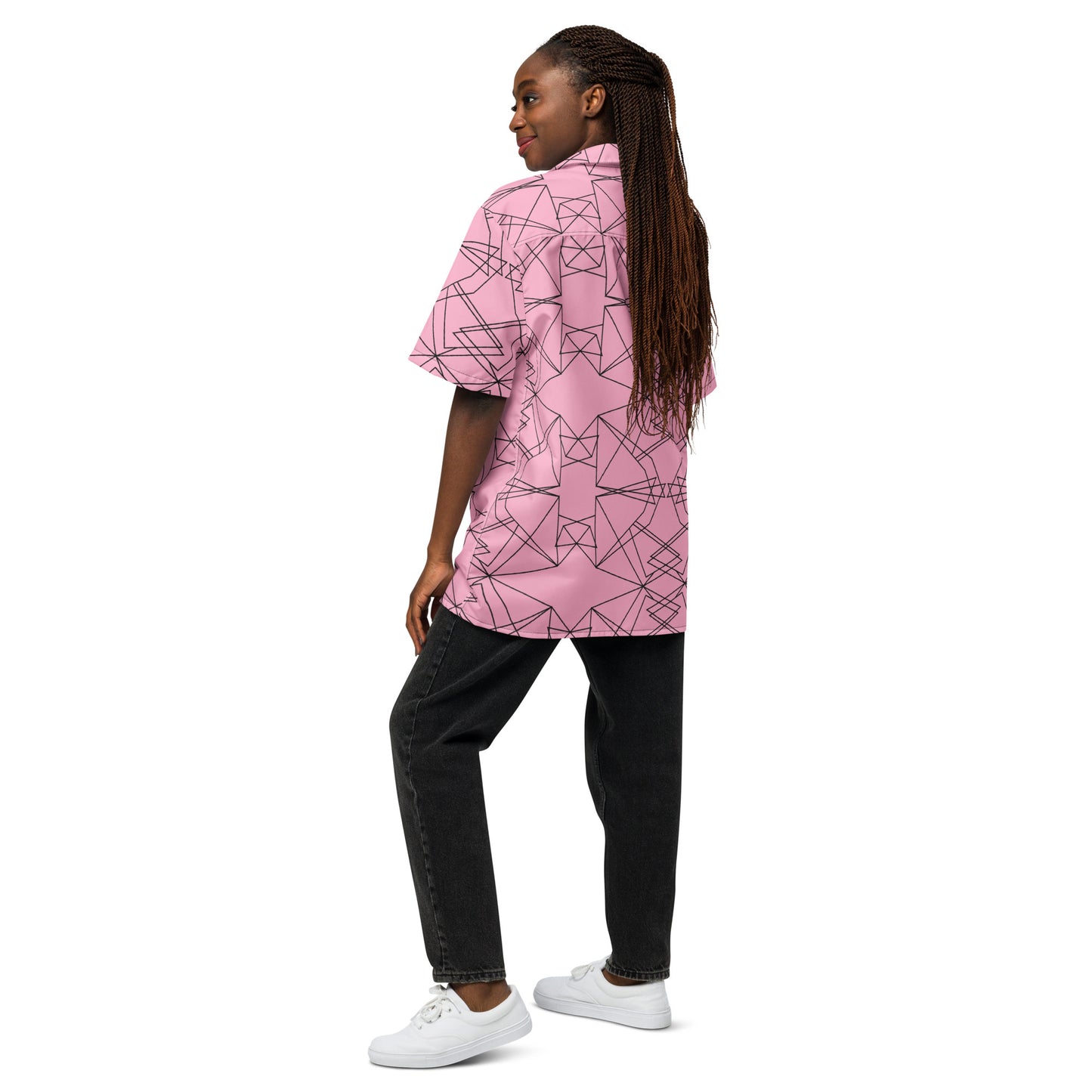 Origami Bird Geometric Pink Unisex Button-Down Shirt