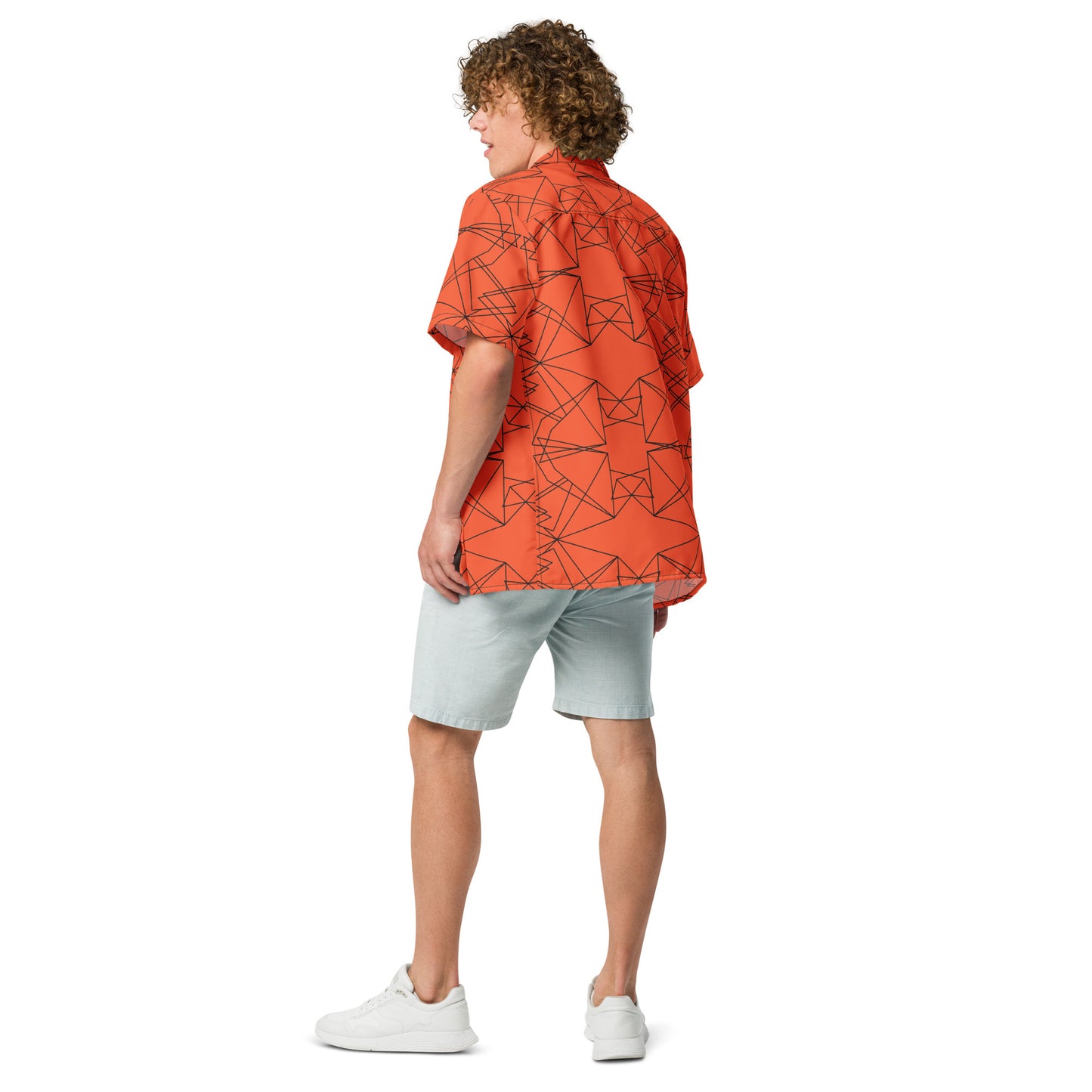 Origami Bird Geometric Orange Unisex Button-Down Shirt