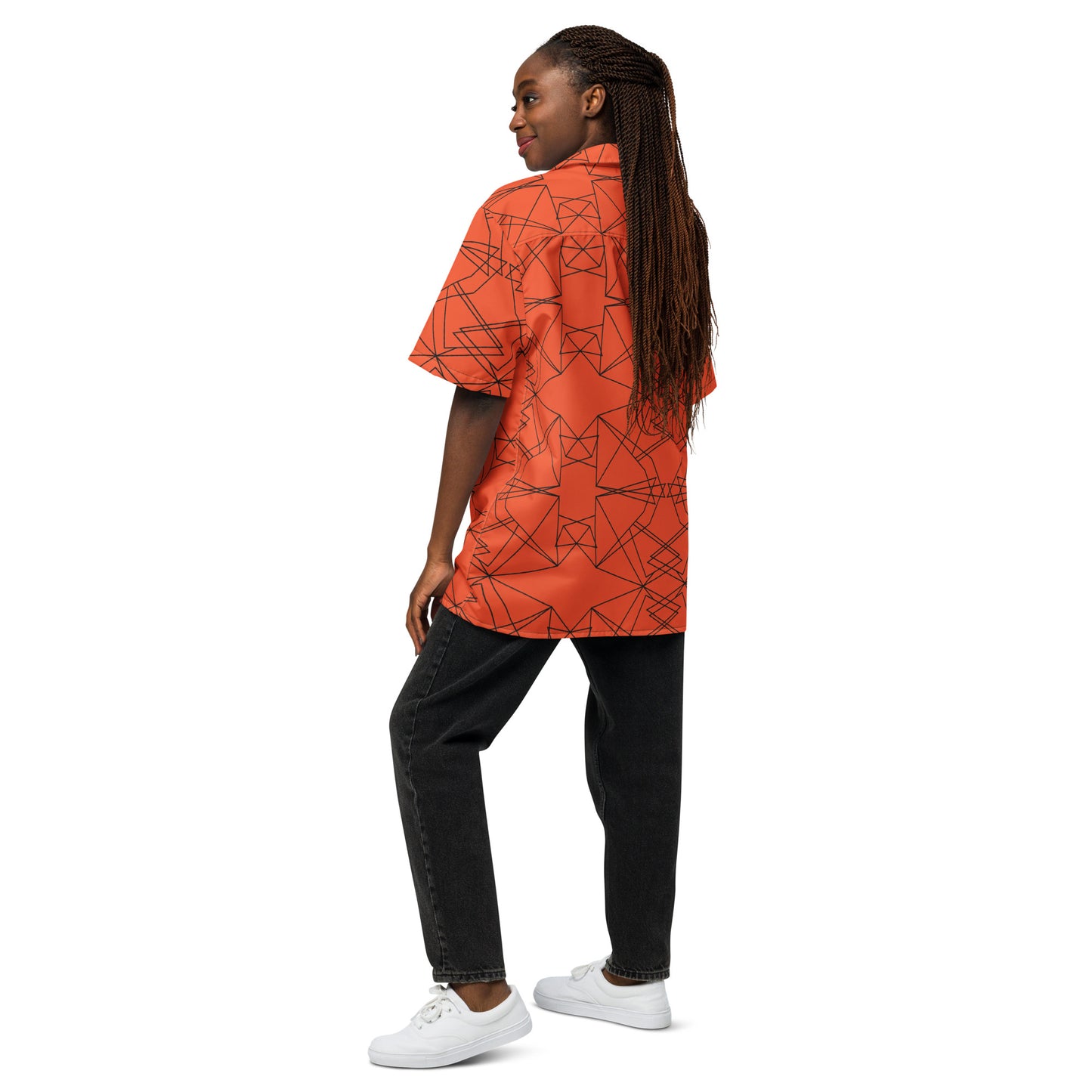Origami Bird Geometric Orange Unisex Button-Down Shirt