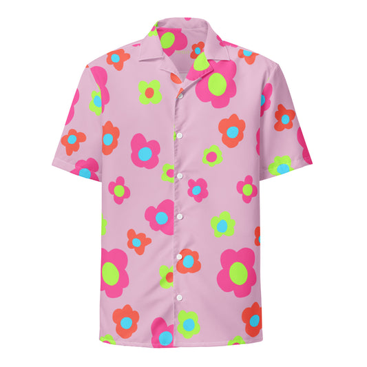 Floral Doodles Pink Mauve Unisex button down T-shirt