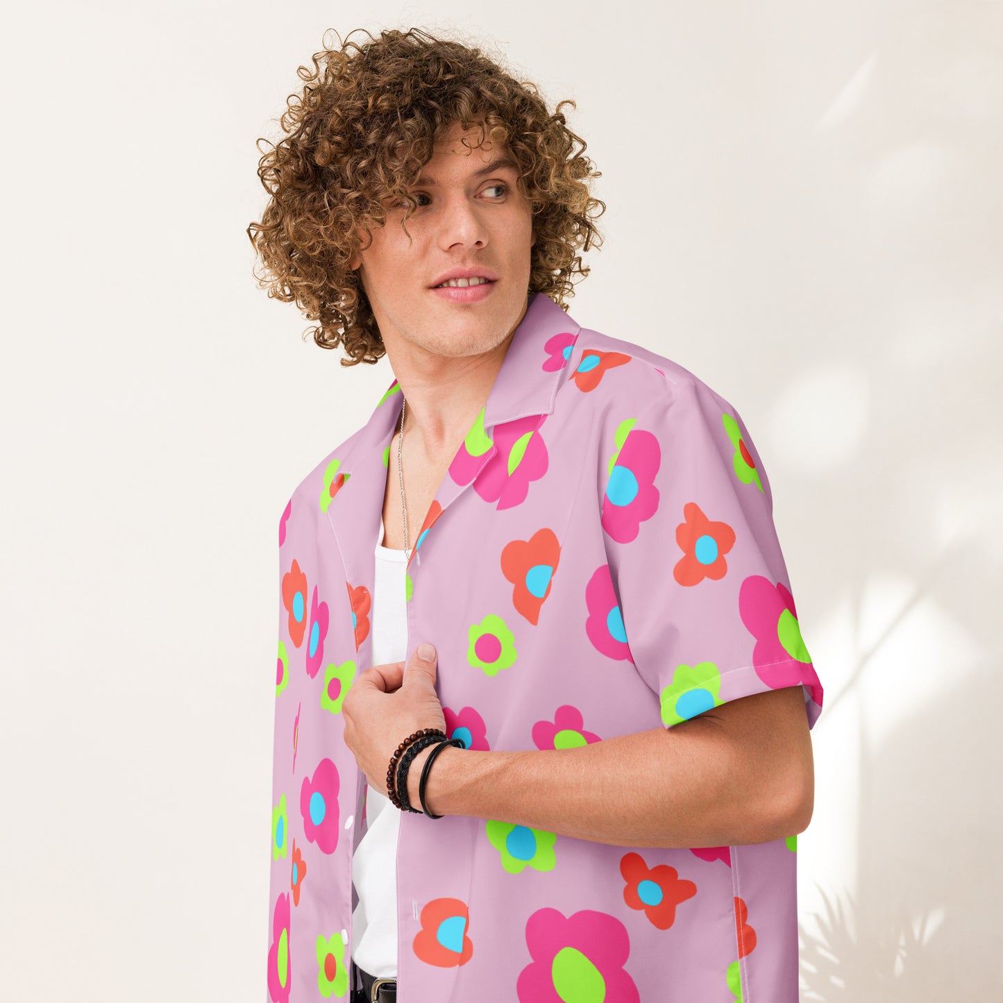 Floral Doodles Pink Mauve Unisex button down T-shirt
