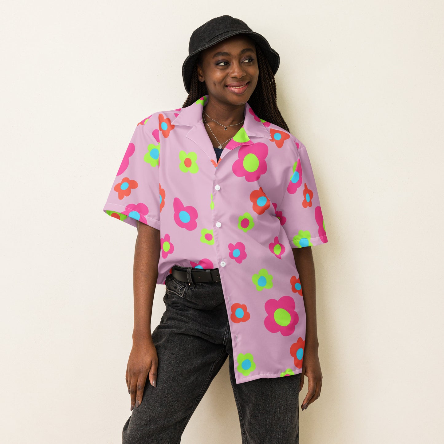 Floral Doodles Pink Mauve Unisex button down T-shirt