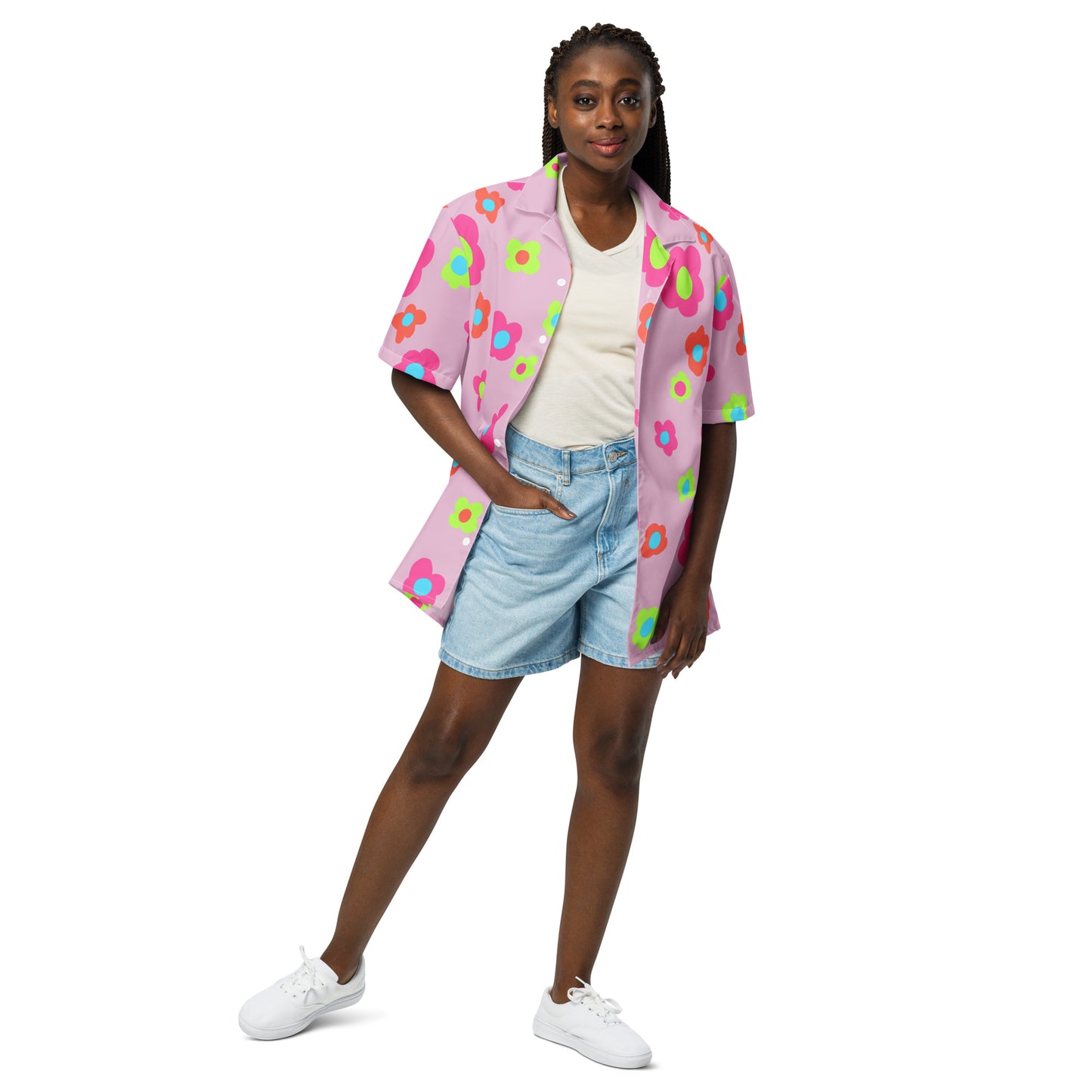 Floral Doodles Pink Mauve Unisex button down T-shirt