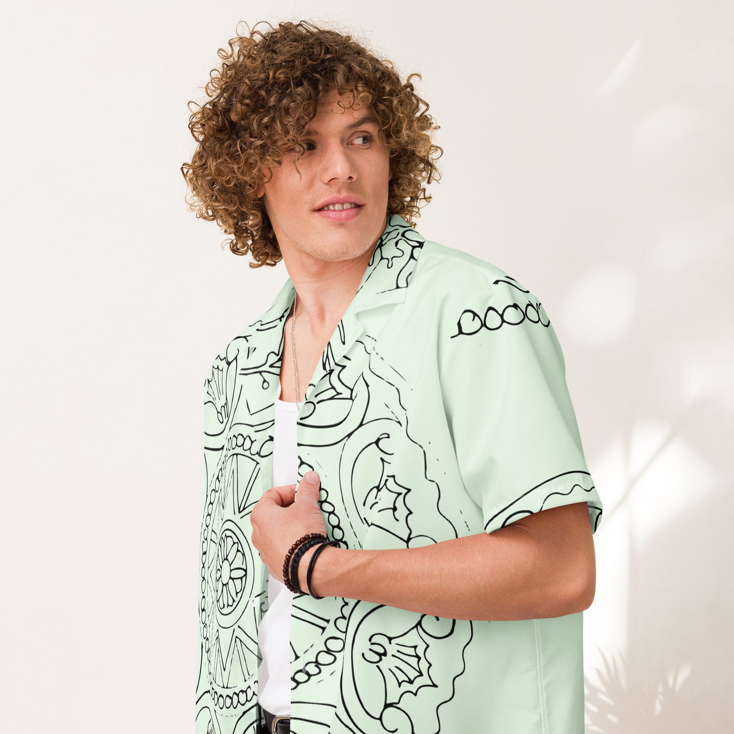 Medusa's Sea Medallion Unisex button down mint green shirt