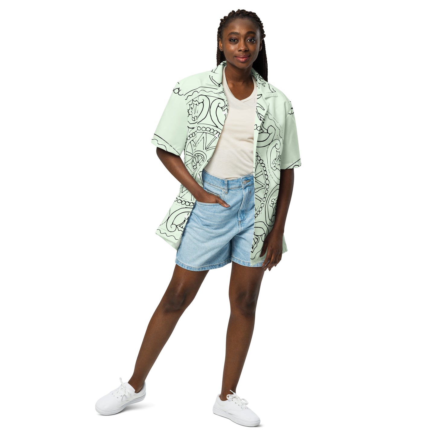 Medusa's Sea Medallion Unisex button down mint green shirt