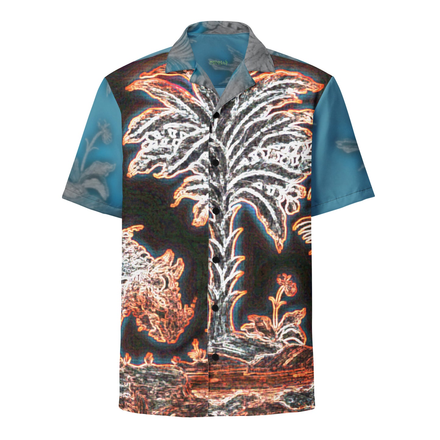 Tropical Neon Glow Rhino Unisex button down t-shirt
