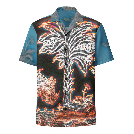 Tropical Neon Glow Rhino Unisex button down t-shirt