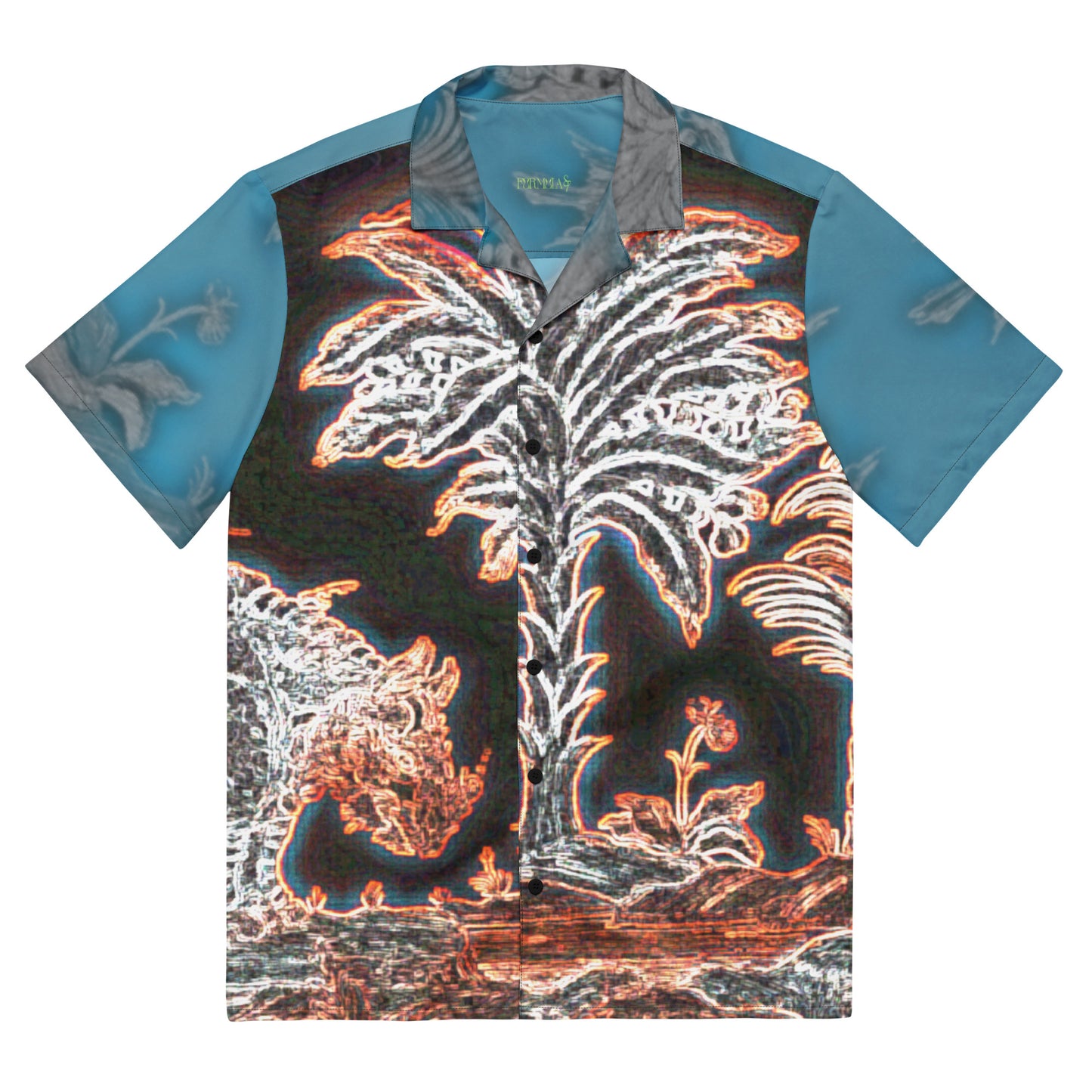 Tropical Neon Glow Rhino Unisex button down t-shirt