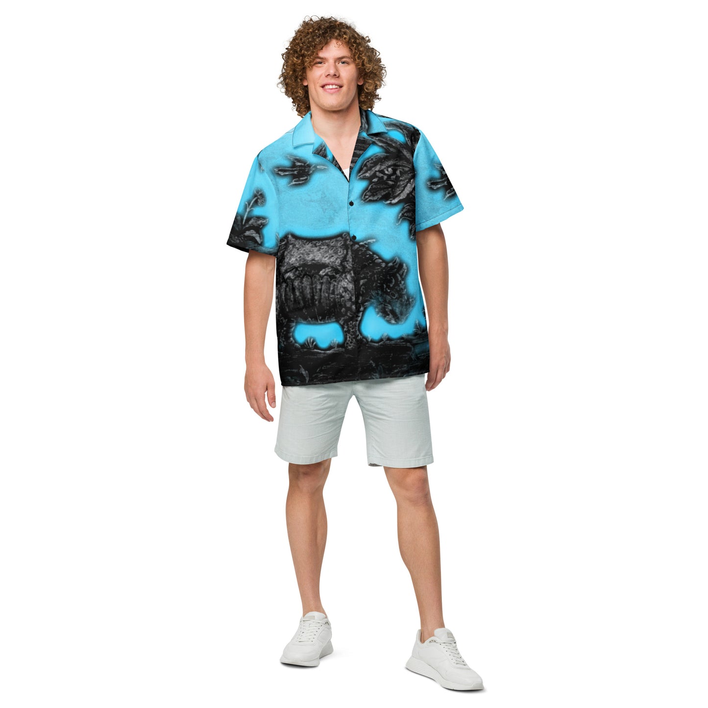 Tropical Rhino Unisex button down t-shirt