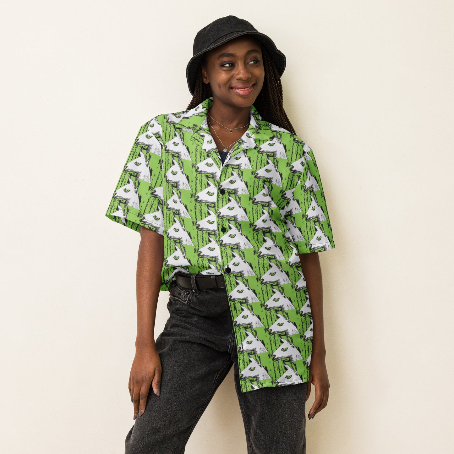 Llama Llama Unisex button down green t-shirt