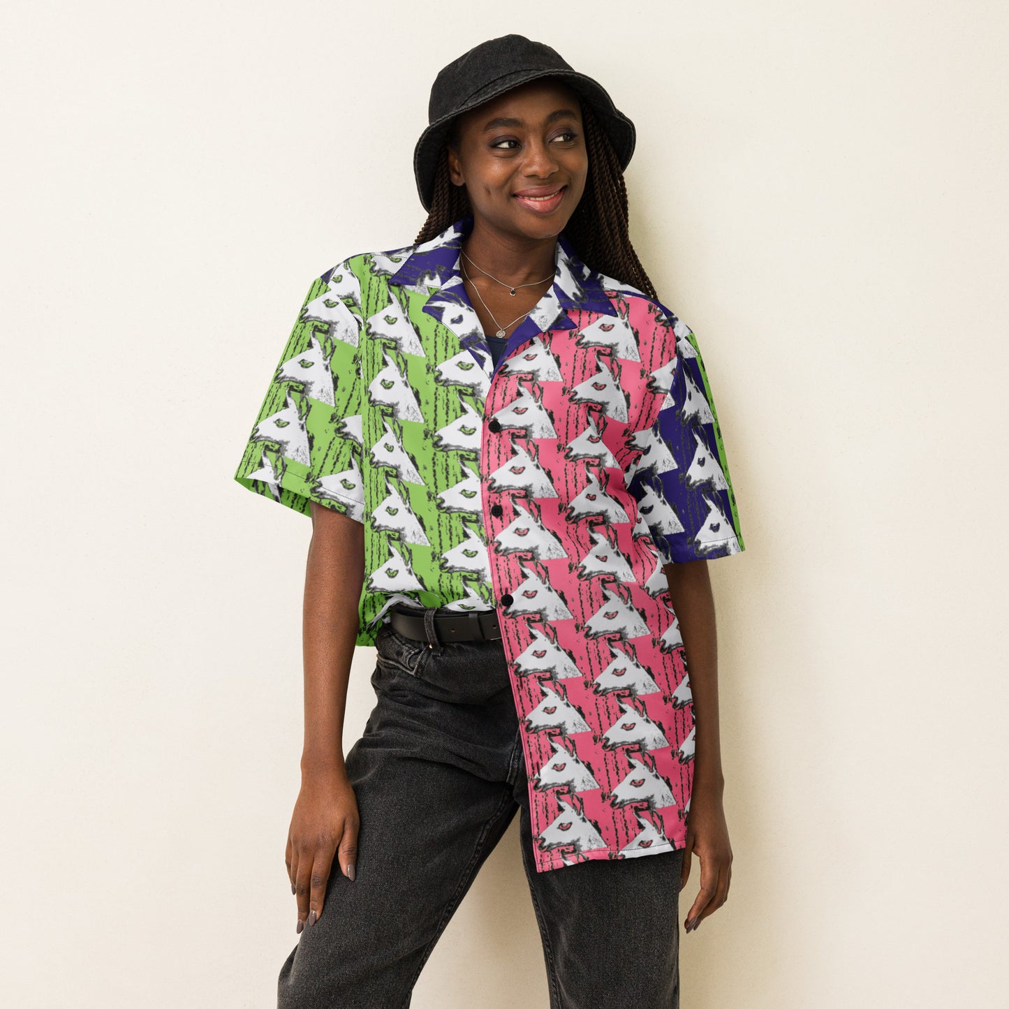 Llama Llama Unisex button down color-blocked t-shirt