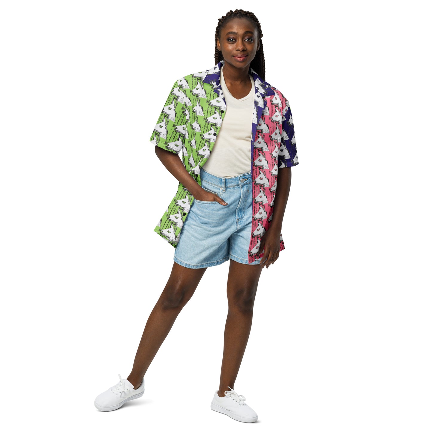 Llama Llama Unisex button down color-blocked t-shirt
