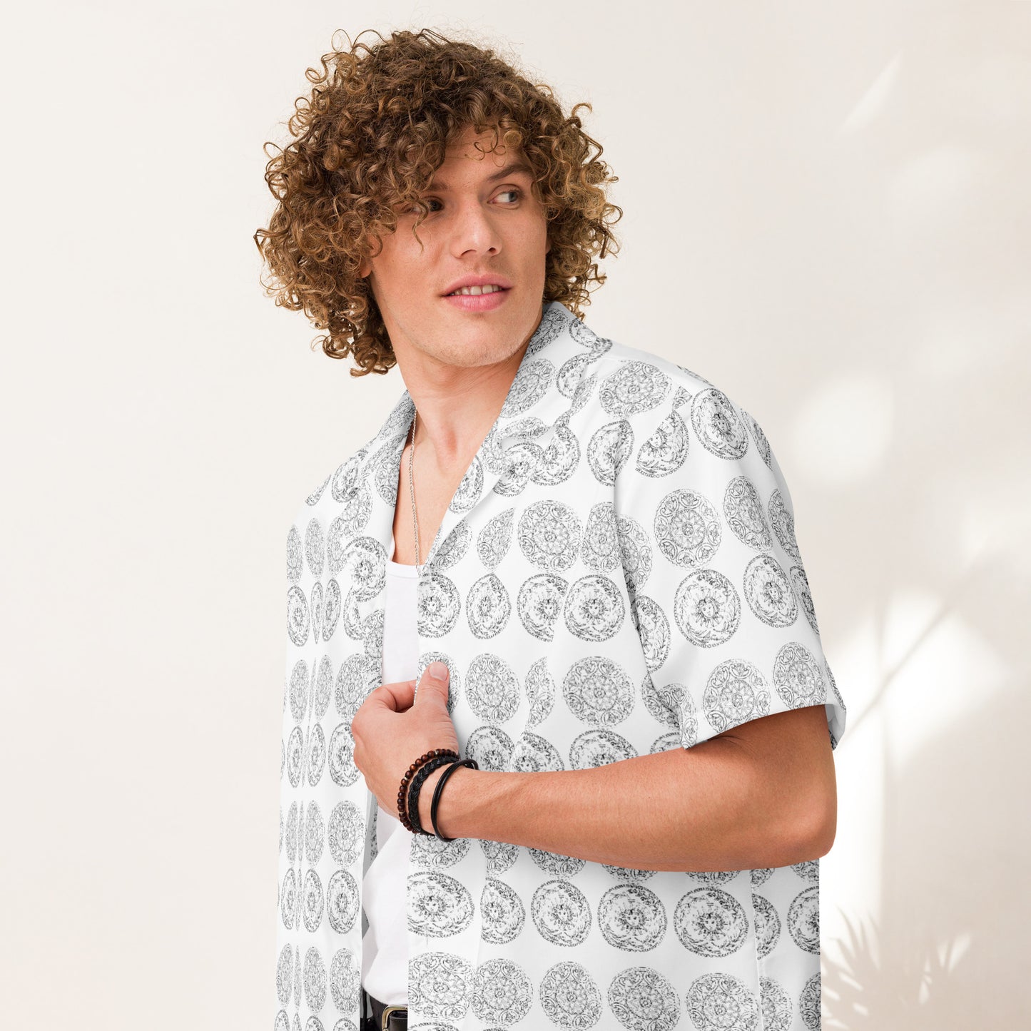 Medusa's Sea Medallion Unisex button down white shirt