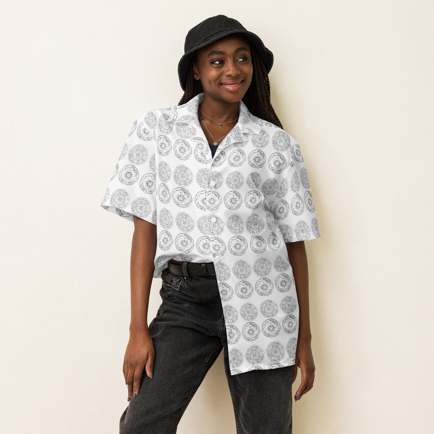 Medusa's Sea Medallion Unisex button down white shirt